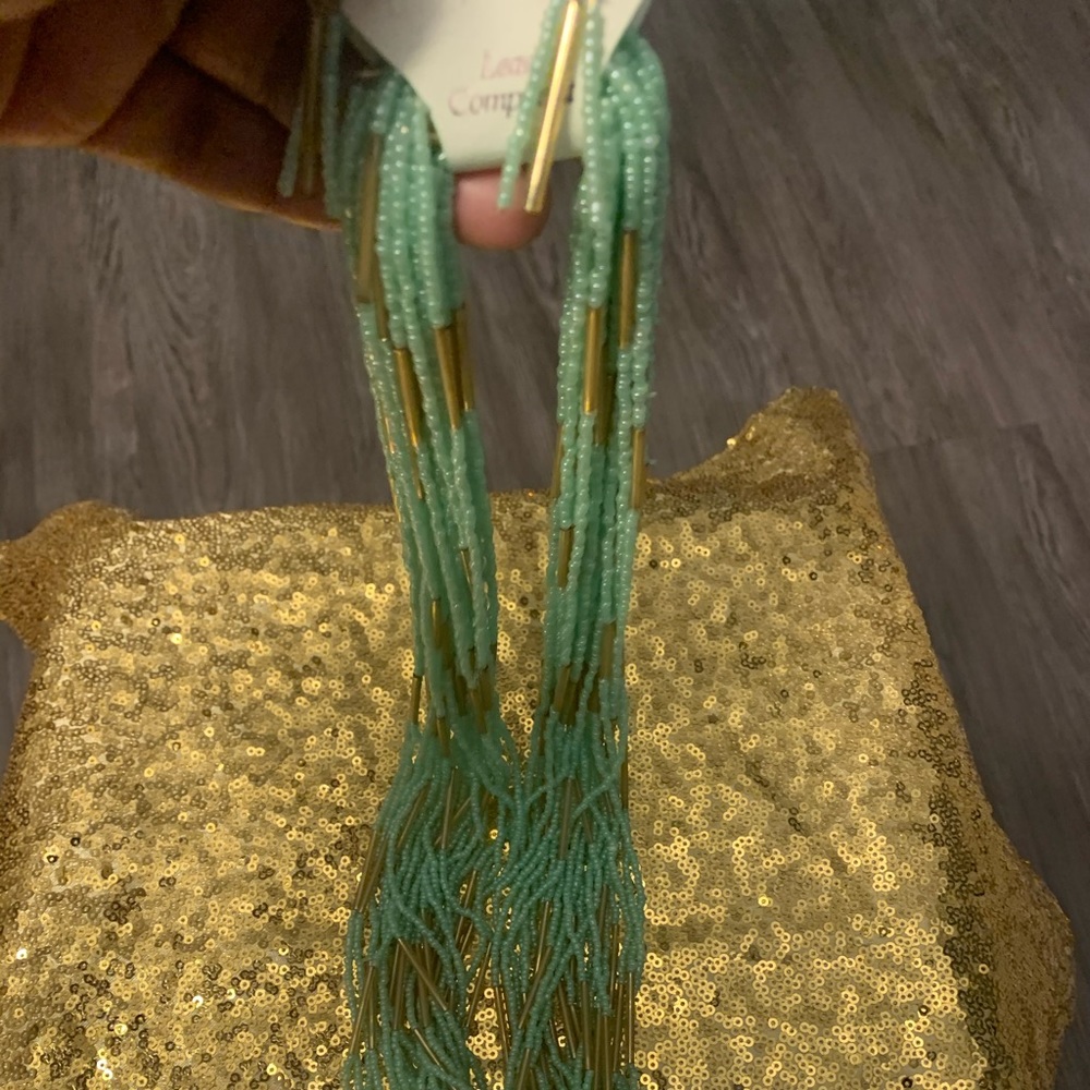 Seafoam beaded long necklace/earring set